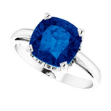14K Gold Lab-Grown Blue Sapphire Cushion Scroll Setting Ring - White Gold - view 5