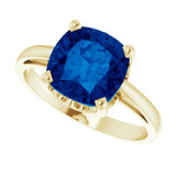 14K Gold Lab-Grown Blue Sapphire Cushion Scroll Setting Ring - Yellow Gold - view 5