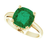 14K Gold Lab-Grown Emerald Cushion Scroll Setting Ring - Yellow Gold - view 5