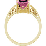 14K Gold Emerald Natural Pink Tourmaline Scroll Setting Solitaire Ring - Yellow Gold - view 2