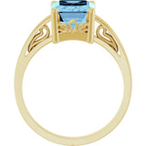 14K Gold Emerald Natural Aquamarine Scroll Setting Solitaire Ring - Yellow Gold - view 2