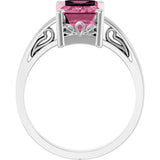 14K Gold Emerald Natural Pink Tourmaline Scroll Setting Solitaire Ring - White Gold - view 2