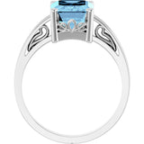 14K Gold Emerald Natural Aquamarine Scroll Setting Solitaire Ring - White Gold - view 2