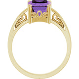 14K Gold Emerald Natural Amethyst Scroll Setting Solitaire Ring - Yellow Gold - view 2