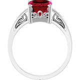 14K Gold Emerald Lab-Grown Ruby Scroll Setting Solitaire Ring - White Gold - view 2