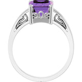 14K Gold Emerald Natural Amethyst Scroll Setting Solitaire Ring - White Gold - view 2