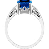 14K Gold Emerald Lab-Grown Blue Sapphire Scroll Setting Solitaire Ring - White Gold - view 2