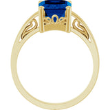 14K Gold Emerald Lab-Grown Blue Sapphire Scroll Setting Solitaire Ring - Yellow Gold - view 2