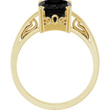 14K Gold Emerald Natural Black Onyx Scroll Setting Solitaire Ring - Yellow Gold - view 2