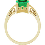 14K Gold Emerald Lab-Grown Emerald Scroll Setting Solitaire Ring - Yellow Gold - view 2