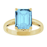 14K Gold Emerald Natural Aquamarine Scroll Setting Solitaire Ring - Yellow Gold - view 3