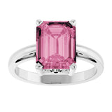 14K Gold Emerald Natural Pink Tourmaline Scroll Setting Solitaire Ring - White Gold - view 3