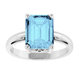 14K Gold Emerald Natural Aquamarine Scroll Setting Solitaire Ring - White Gold - view 3