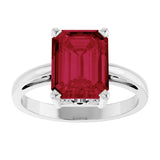 14K Gold Emerald Lab-Grown Ruby Scroll Setting Solitaire Ring - White Gold - view 3