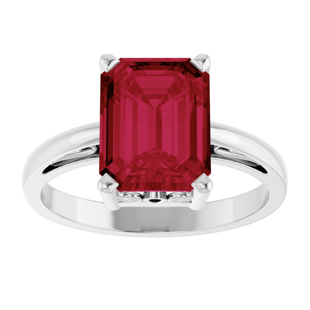 14K Gold Emerald Lab-Grown Ruby Scroll Setting Solitaire Ring - White Gold - view 3