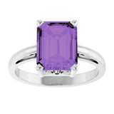 14K Gold Emerald Natural Amethyst Scroll Setting Solitaire Ring - White Gold - view 3