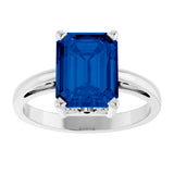 14K Gold Emerald Lab-Grown Blue Sapphire Scroll Setting Solitaire Ring - White Gold - view 3