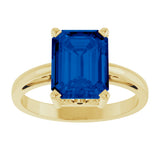 14K Gold Emerald Lab-Grown Blue Sapphire Scroll Setting Solitaire Ring - Yellow Gold - view 3