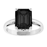14K Gold Emerald Natural Black Onyx Scroll Setting Solitaire Ring - White Gold - view 3