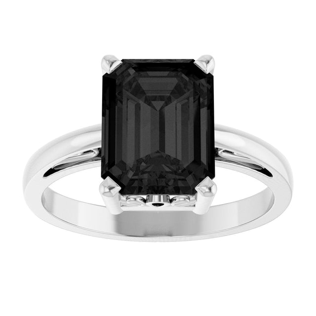 14K Gold Emerald Natural Black Onyx Scroll Setting Solitaire Ring - White Gold - view 3
