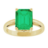 14K Gold Emerald Lab-Grown Emerald Scroll Setting Solitaire Ring - Yellow Gold - view 3