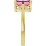 14K Gold Emerald Natural Pink Tourmaline Scroll Setting Solitaire Ring - Yellow Gold - view 4