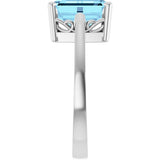 14K Gold Emerald Natural Aquamarine Scroll Setting Solitaire Ring - White Gold - view 4