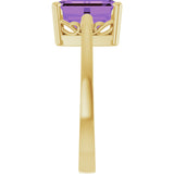 14K Gold Emerald Natural Amethyst Scroll Setting Solitaire Ring - Yellow Gold - view 4