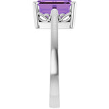 14K Gold Emerald Natural Amethyst Scroll Setting Solitaire Ring - White Gold - view 4