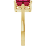 14K Gold Emerald Lab-Grown Ruby Scroll Setting Solitaire Ring - Yellow Gold - view 4
