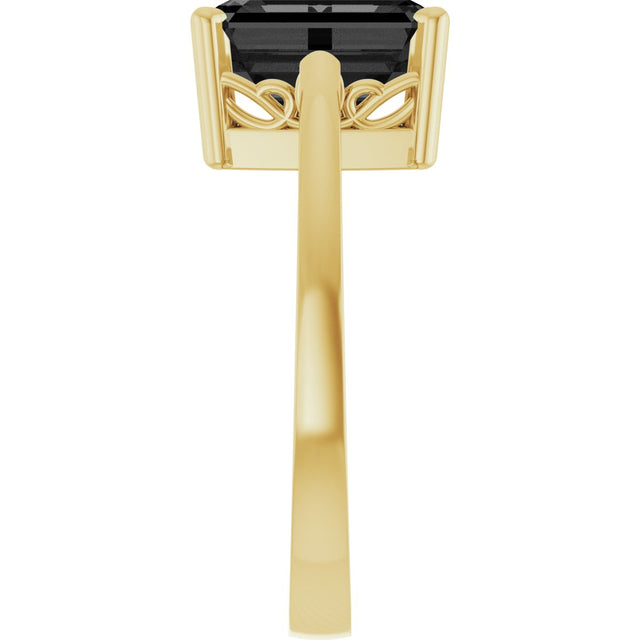 14K Gold Emerald Natural Black Onyx Scroll Setting Solitaire Ring - Yellow Gold - view 4