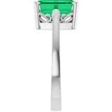 14K Gold Emerald Lab-Grown Emerald Scroll Setting Solitaire Ring - White Gold - view 4