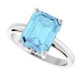 14K Gold Emerald Natural Aquamarine Scroll Setting Solitaire Ring - White Gold - view 5