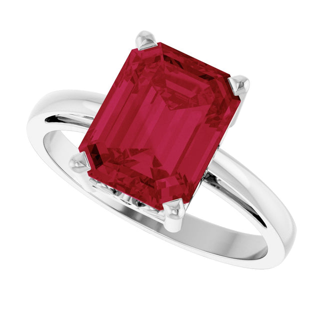14K Gold Emerald Lab-Grown Ruby Scroll Setting Solitaire Ring - White Gold - view 5