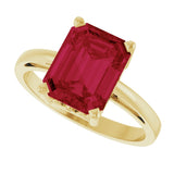 14K Gold Emerald Lab-Grown Ruby Scroll Setting Solitaire Ring - Yellow Gold - view 5