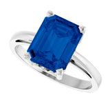 14K Gold Emerald Lab-Grown Blue Sapphire Scroll Setting Solitaire Ring - White Gold - view 5