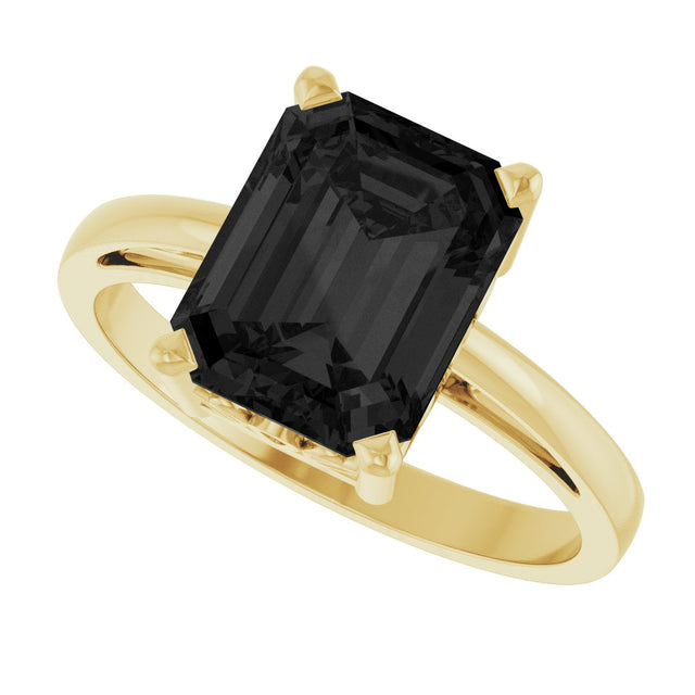 14K Gold Emerald Natural Black Onyx Scroll Setting Solitaire Ring - Yellow Gold - view 5