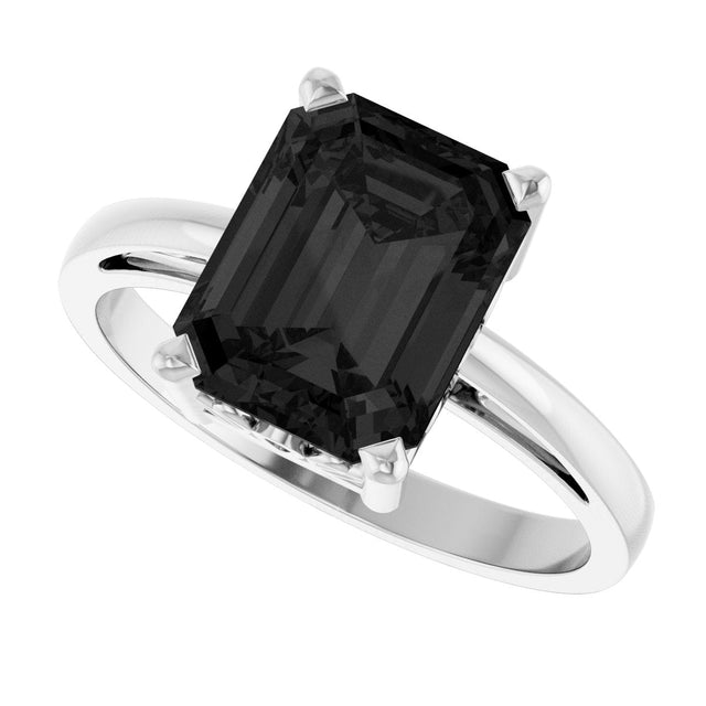 14K Gold Emerald Natural Black Onyx Scroll Setting Solitaire Ring - White Gold - view 5