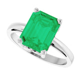 14K Gold Emerald Lab-Grown Emerald Scroll Setting Solitaire Ring - White Gold - view 5