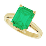 14K Gold Emerald Lab-Grown Emerald Scroll Setting Solitaire Ring - Yellow Gold - view 5