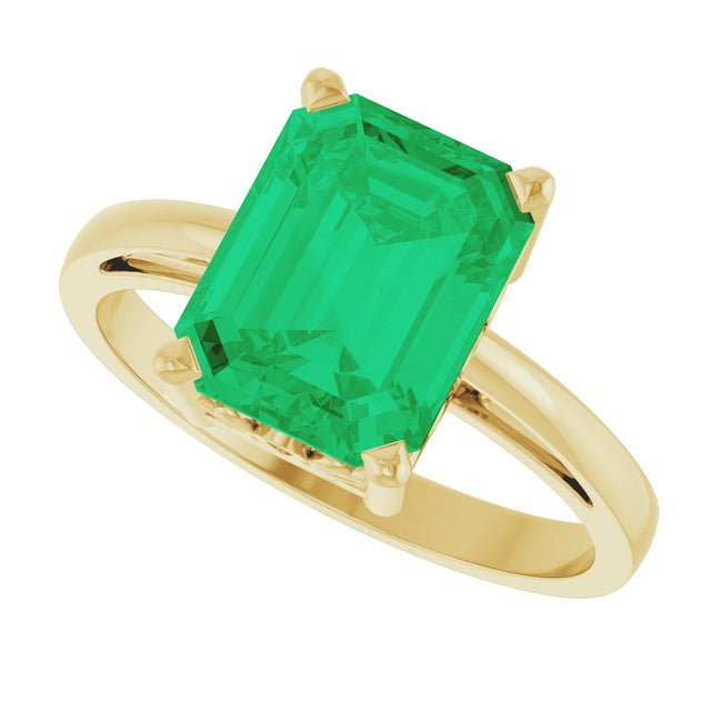 14K Gold Emerald Lab-Grown Emerald Scroll Setting Solitaire Ring - Yellow Gold - view 5