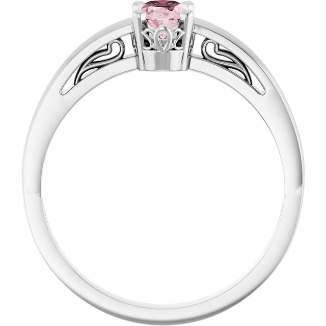 14K Gold Oval Natural Pink Morganite Scroll Setting Solitaire Ring - White Gold - view 2