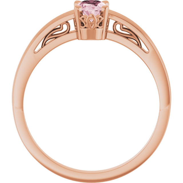 14K Gold Oval Natural Pink Morganite Scroll Setting Solitaire Ring - Rose Gold - view 2