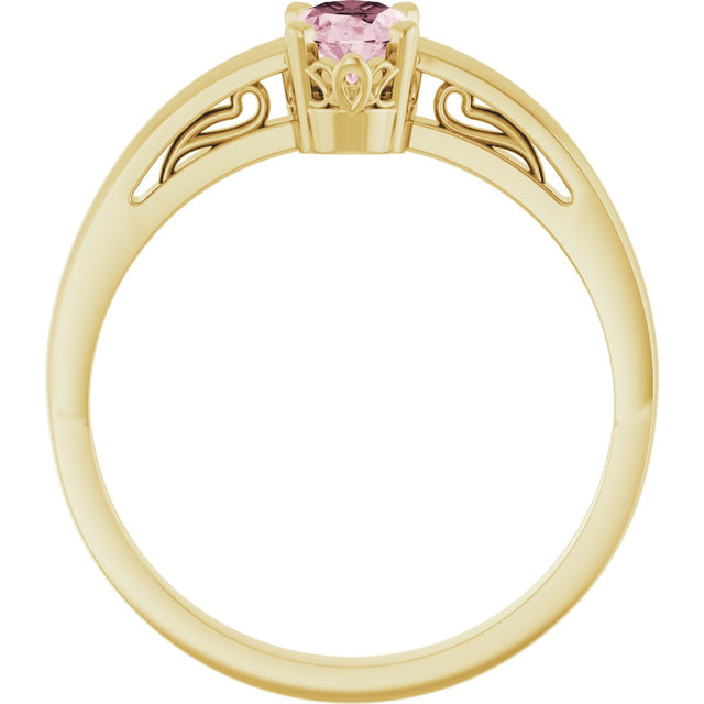 14K Gold Oval Natural Pink Morganite Scroll Setting Solitaire Ring - Yellow Gold - view 2