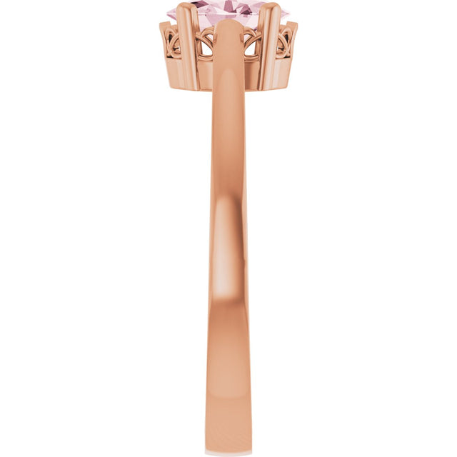 14K Gold Oval Natural Pink Morganite Scroll Setting Solitaire Ring - Rose Gold - view 4