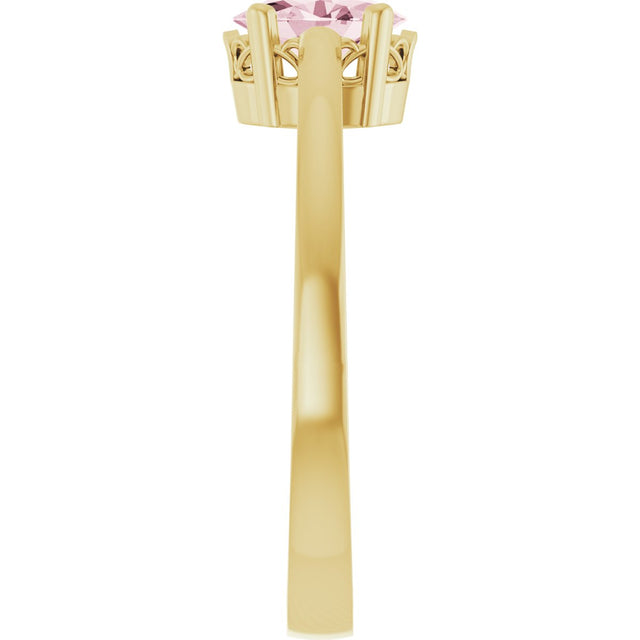 14K Gold Oval Natural Pink Morganite Scroll Setting Solitaire Ring - Yellow Gold - view 4