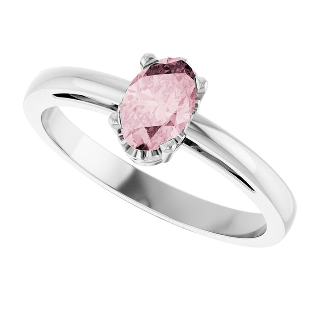 14K Gold Oval Natural Pink Morganite Scroll Setting Solitaire Ring - White Gold - view 5