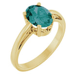 14K Gold Oval Lab-Grown Alexandrite Scroll Setting Solitaire Ring - Yellow Gold