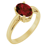 14K Gold Oval Natural Mozambique Garnet Scroll Setting Solitaire Ring - Yellow Gold
