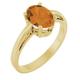 14K Gold Oval Natural Citrine Scroll Setting Solitaire Ring - Yellow Gold